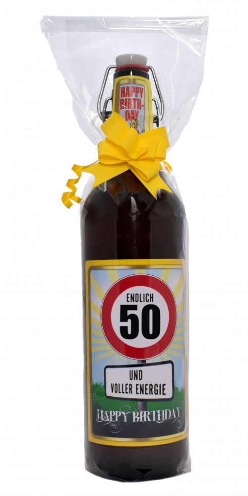 50 Jahre - Und voller Energie 1 Liter Flasche mit edlem Pils