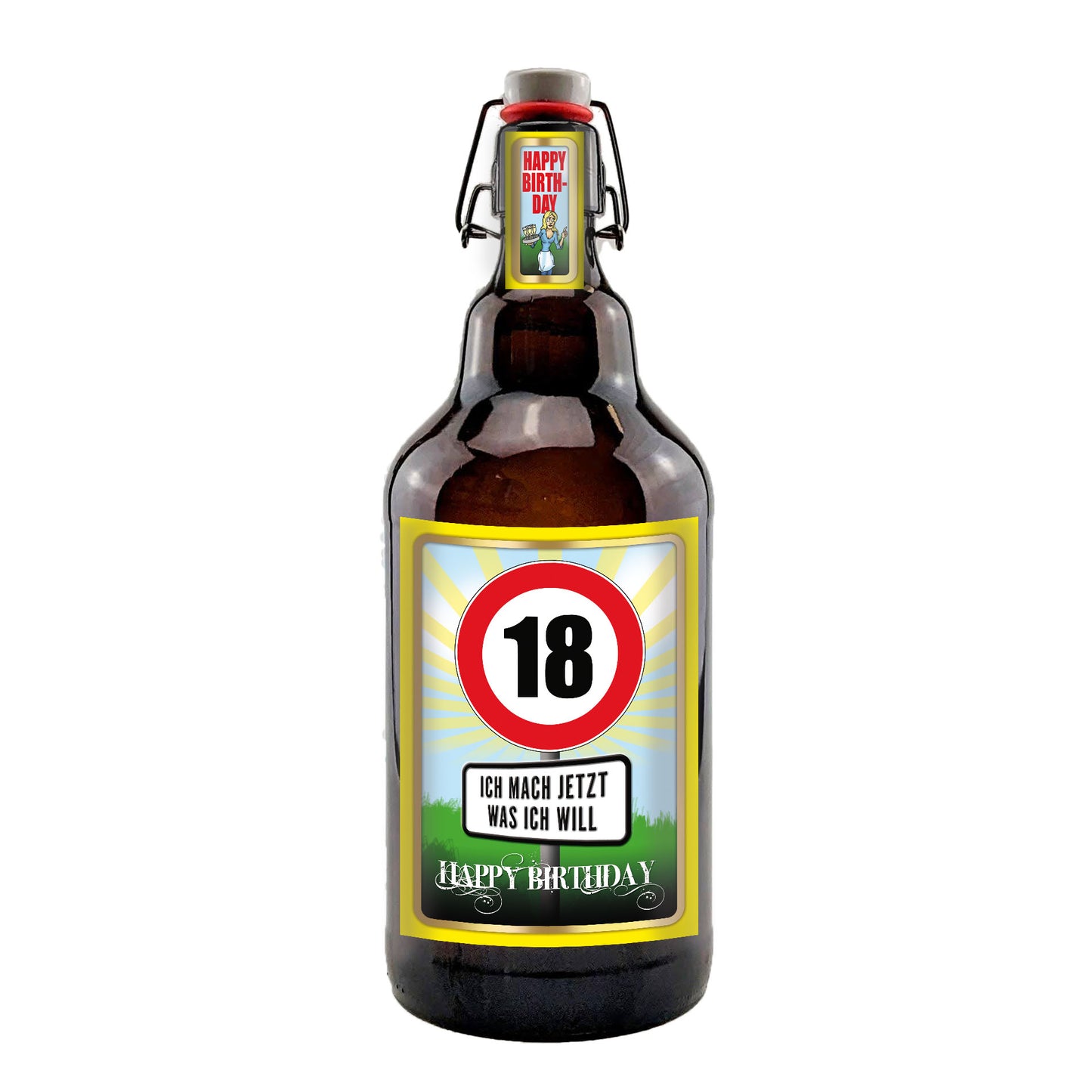 Geburtstagsbier 18 Jahre in der 2 Liter XXL-Flasche Bier mit Bügelverschluss