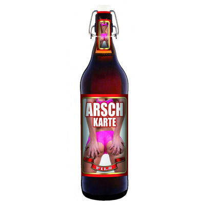 Arsch-Karte - 1 Liter Flasche Bier mit Bügelverschluss