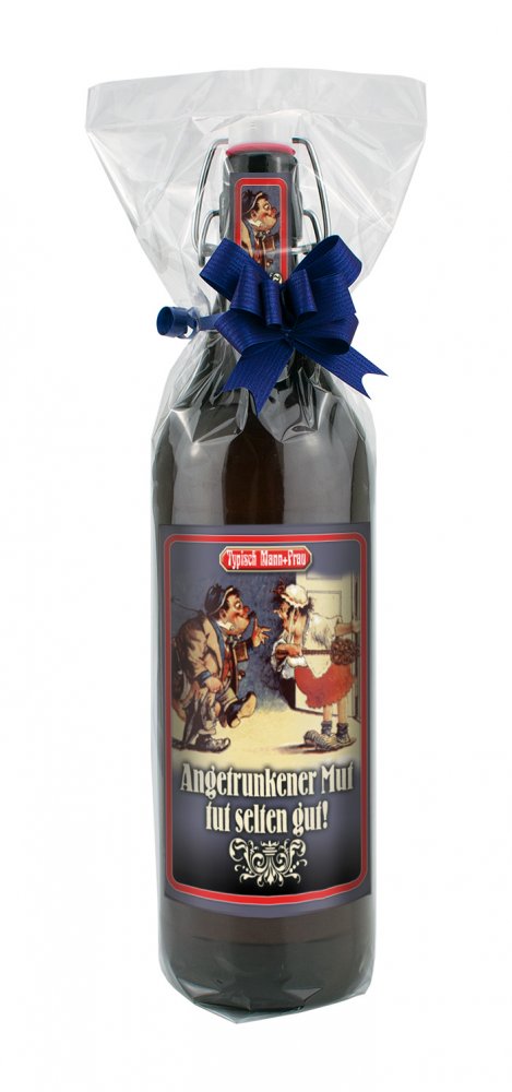 Angetrunkener Mut - 1 Liter Flasche Bier mit Bügelverschluss