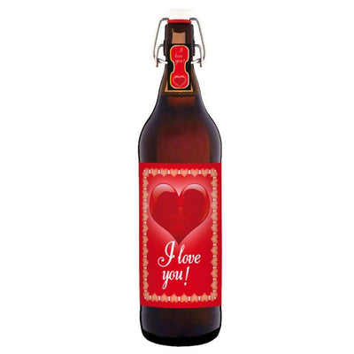 I Love You - 1 Liter Flasche Bier mit Bügelverschluss