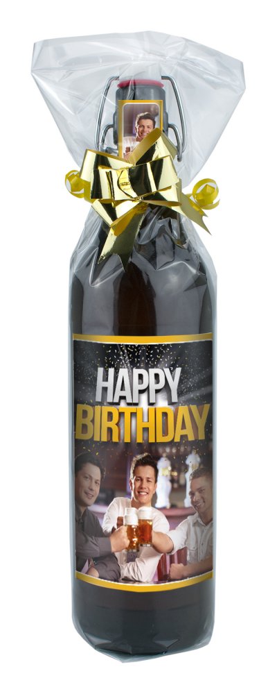 Happy Birthday (Freunde) 1 Liter Flasche mit Bügelverschluss