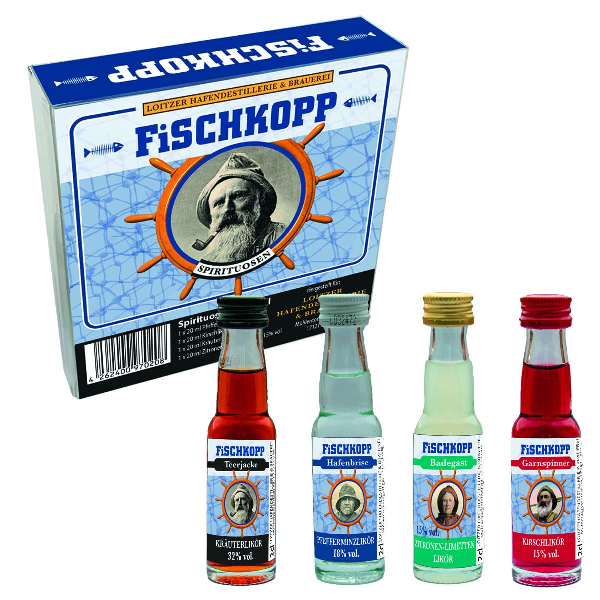 4er Mini's | Fischkopp | Preussen | Spaß-Spirituosen | 4 x 20 ml | alkoholische Shots